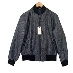 WRK Men’s Jacquard Reversible Bomber‎ Jacket Size S Navy Blue Zip Up NEW